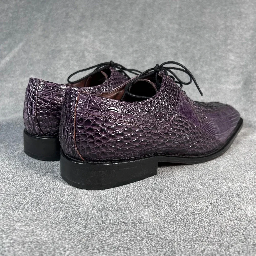 Stacy Adams Croc Embossed Derby Oxford Purple Leather Square Toe Shoes Mens 9.5M